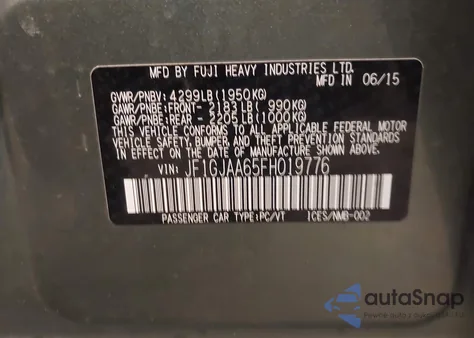 2015 Subaru Impreza 2.0I from USA, damaged, VIN JF1GJAA65FH019776